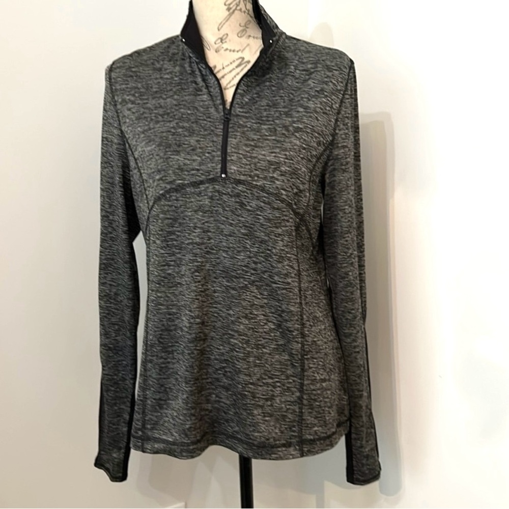 Athletic Pullover 1/4 Zip Black and Grey Marled Long Sleeve Top Size M